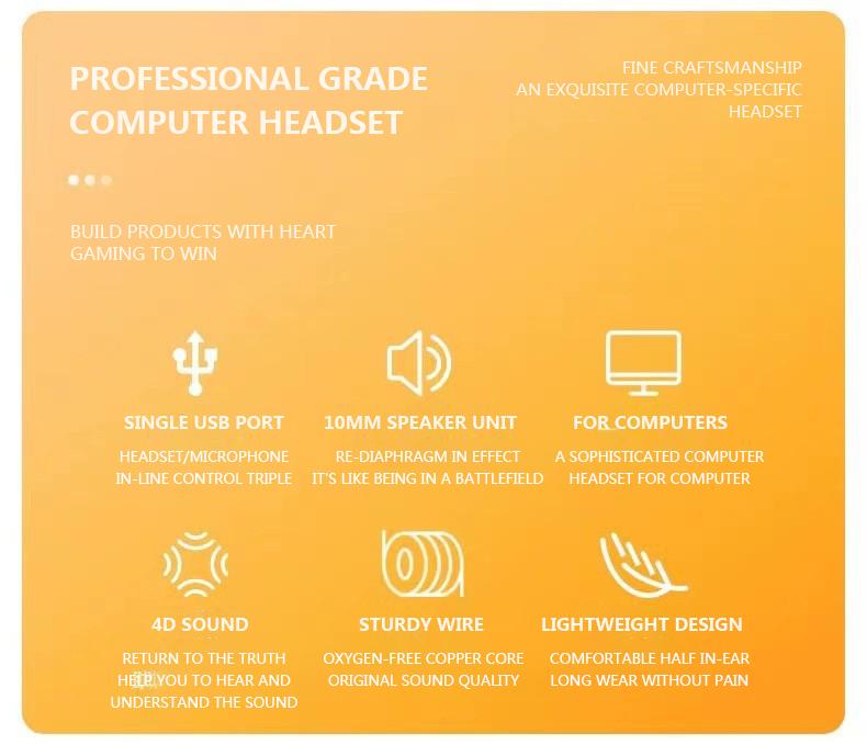 2.5M Cable Length USB In Ear Wired Headphone With Mic Stereo Bass Earphone For Computer Notebook Desktop Headset Noise reduction