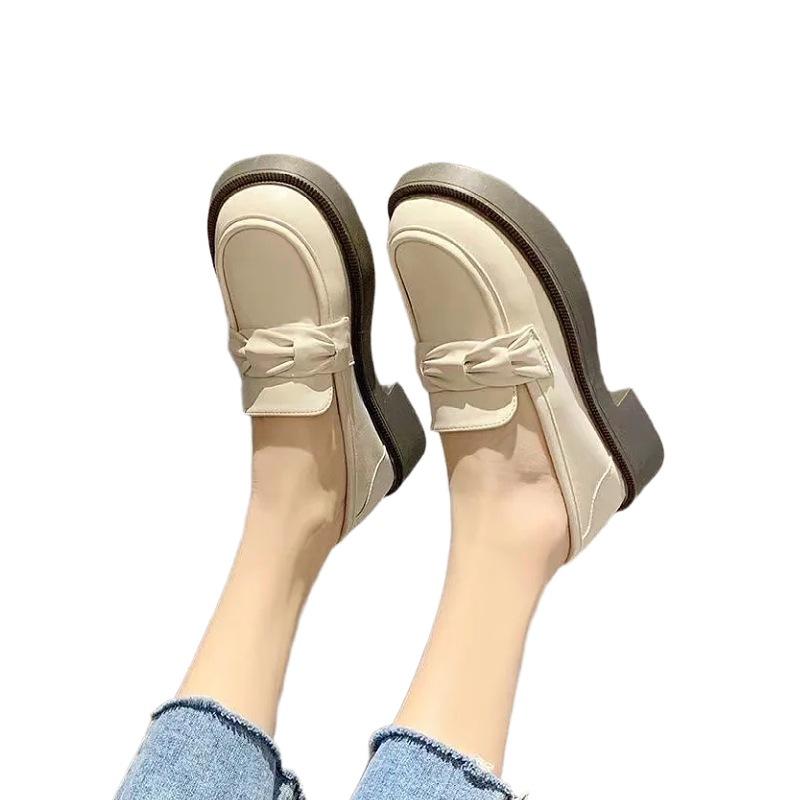 Soft leather work loafers women's 2025 autumn new platform thick heel British single shoes college style one pedal leather shoes