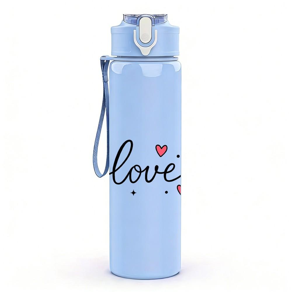 1PC Love Heartbeat Cursive Letter 750ml Color Plastic Sports Water Bottle Leakproof Flip Straw Lid Suitable for Sports Office Home Use