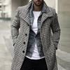 Men Overcoat Plaid Medium Length Turndown Collar Windbreaker British Style Coldproof Single Breasted Trench Coat Streetwear