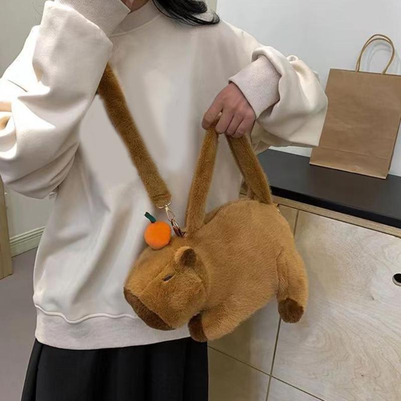 Lovely Capybara Backpack Plush Shoulder Bag School Lunch Bag for Kids Adult Daily Use Cartoon Backpack Birthday Gift