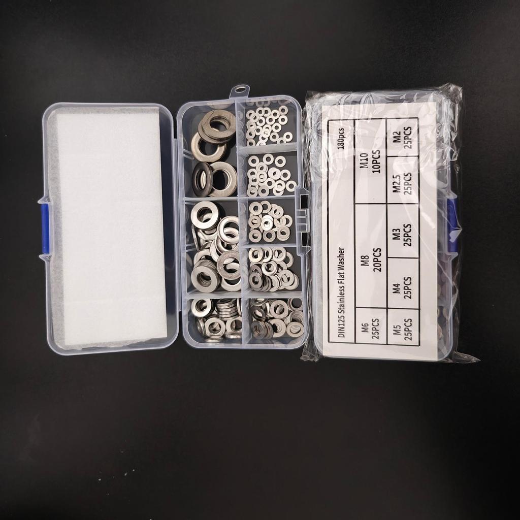 Stainless Steel Flat Washer Set M2-M12, 180 Pcs - Rust-Proof & Durable