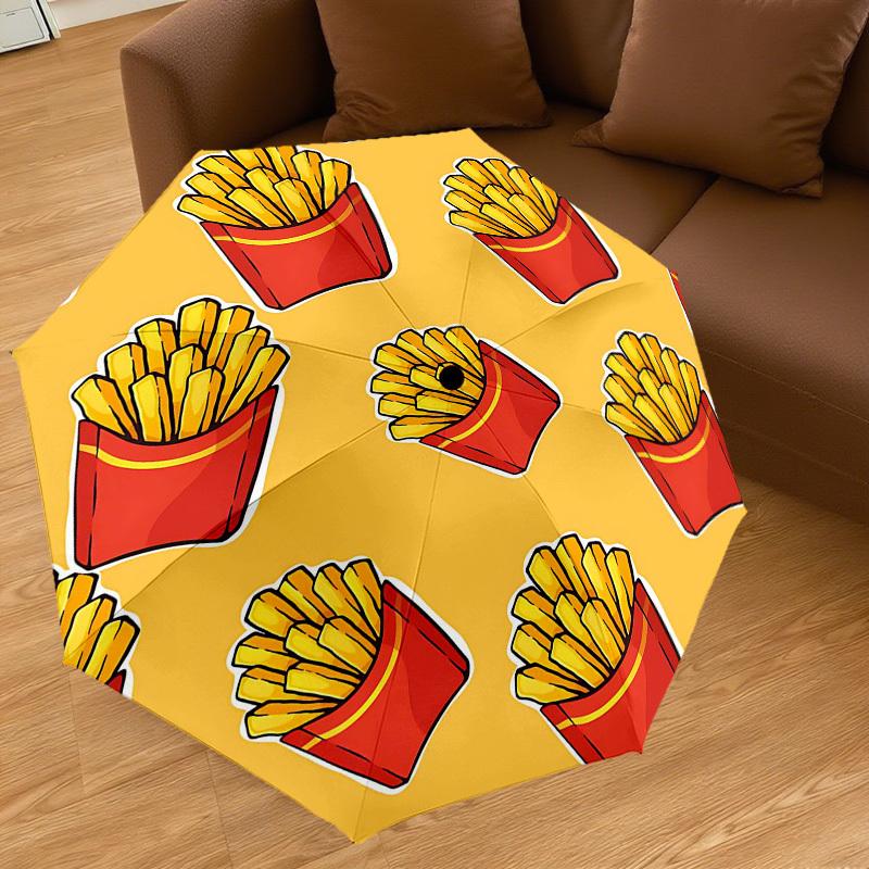 1PC french fries yellow background Umbrella-8-Rib Reinforced Portable Folding Travel Suitable for All Seasons Outdoor Daily Use-H0389