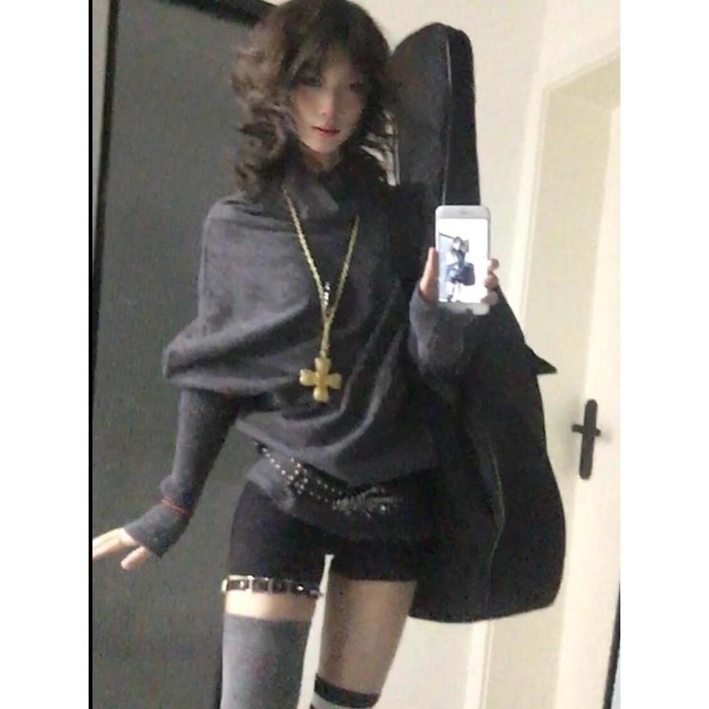 2000er Koreanische Mode Schlank Fledermausärmel Herbst Pullover Y2k Einfarbige Subkultur Lässig Langarm Pullover Pullover Schick