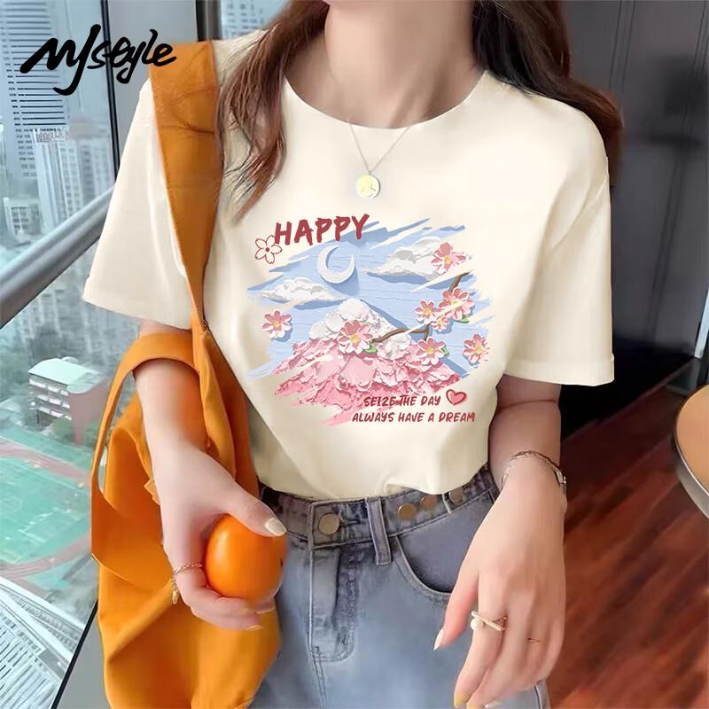 MJ STYLE Women s Cotton Loose Fit Graphic T-Shirt XL