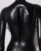 Damen Strass Fischnetz Rückenfreies Langarm Sexy Überwurfkleid