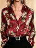 Women's Satin Floral Print Long Sleeve Shirt Lapel Collar Elegant Daily Blouse
