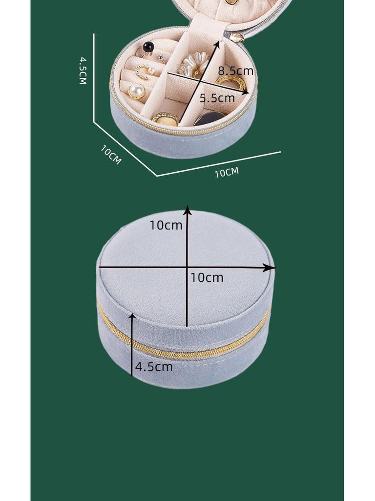 Velvet Round Portable Jewelry Storage Box for Earrings, Necklaces, Rings, and Ornaments