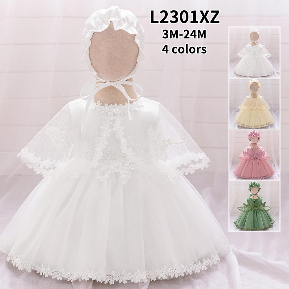 Girls' White Lace Christening Gown - First Birthday Princess Dress