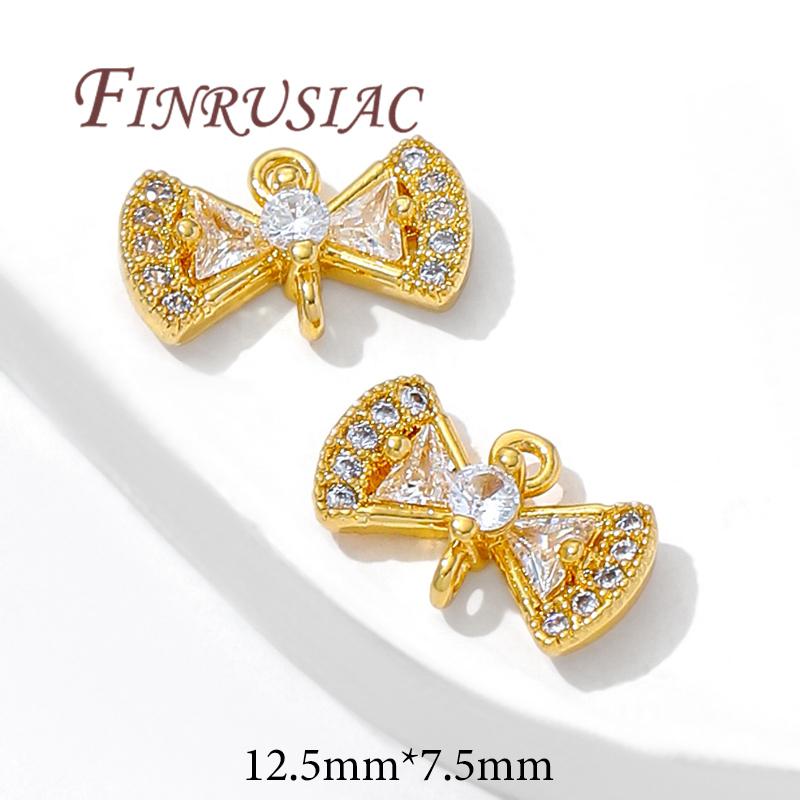 18K Gold Plated Brass with Zircon Connectors For Jewelry,Bowknot Charms For Necklace Necklace Accessories,DIY Earring Making