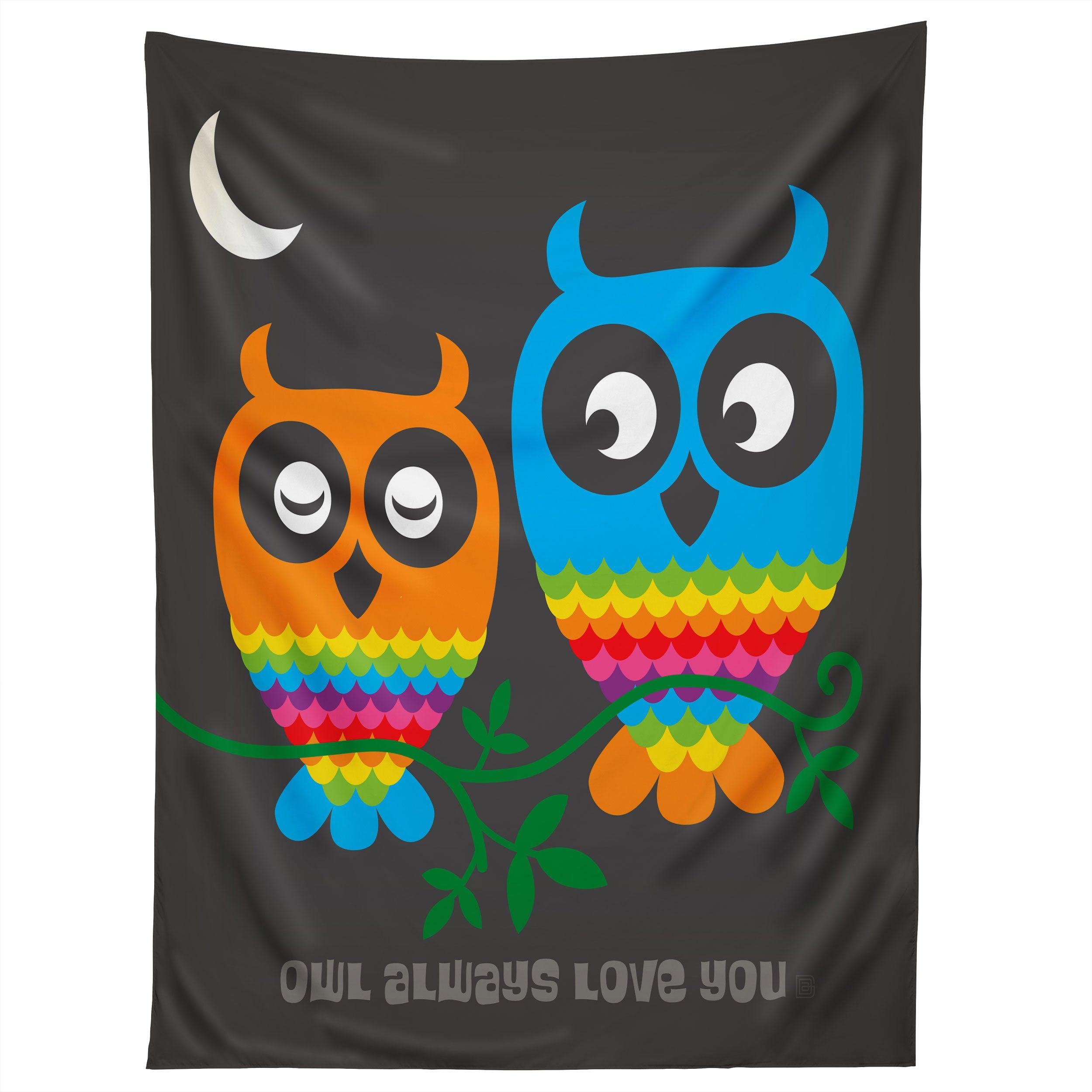 RAINBOW OWLS tapestry 75x100