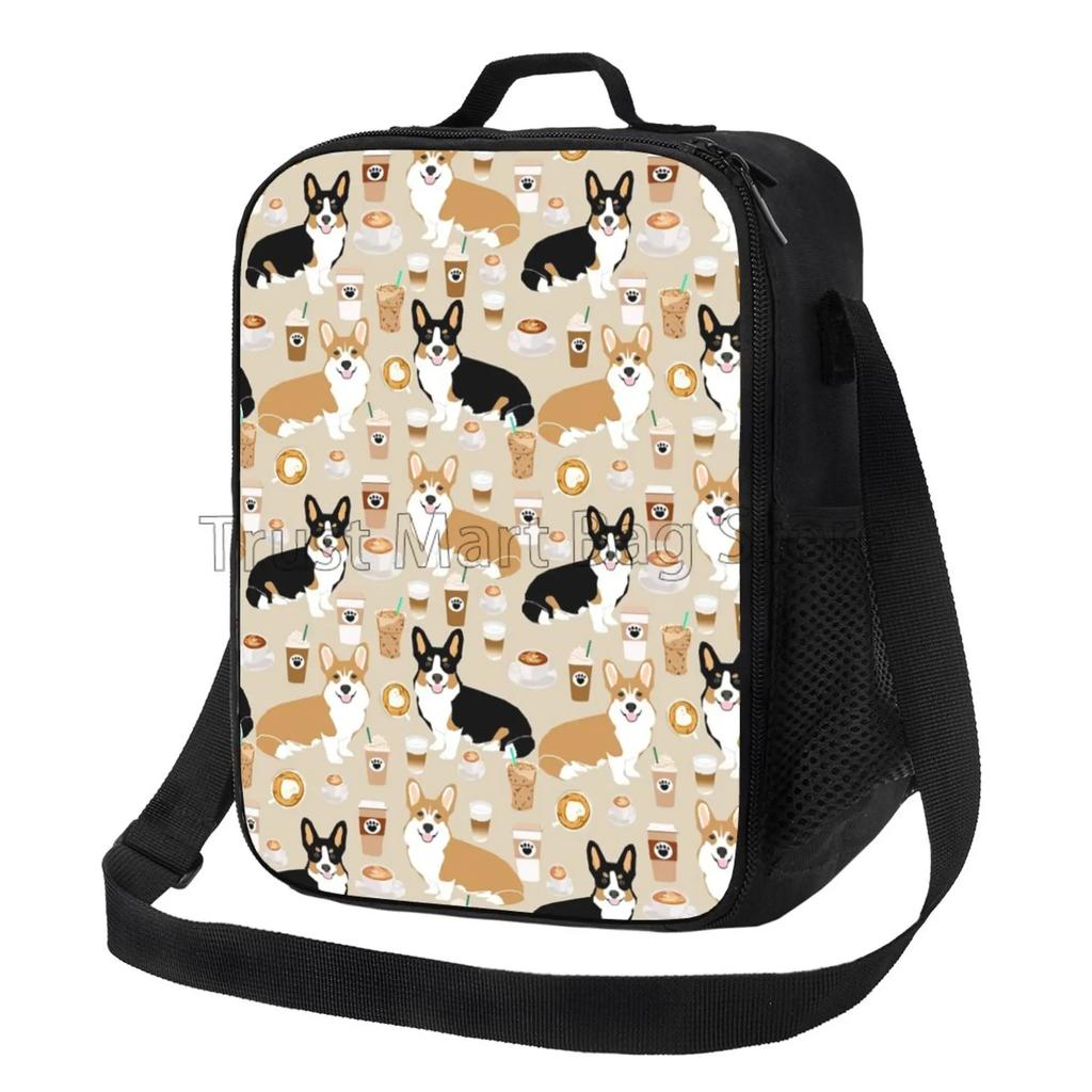 Tierische Corgi Lunchbox für Kinder Mädchen Jungen Niedlicher Hund Isolierte Lunchtasche Kühler Bento Tragetaschen mit Verstellbarem Schultergurt
