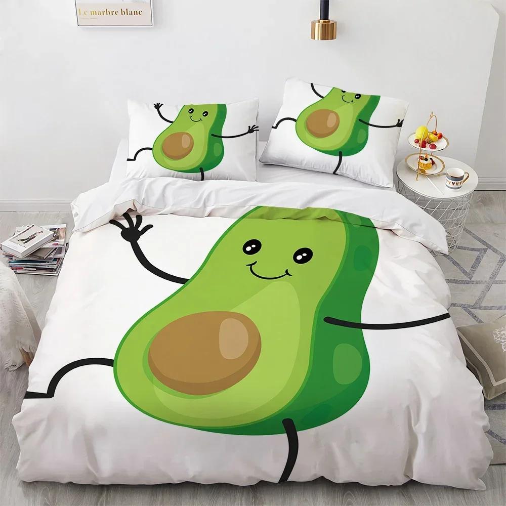 Cartoon Avocado Fruit Funny Comfortable Duvet Quilt Cover Pillowcase Bedding Set Children Bedroom Decoration Home Textile