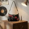 Punk Shoulder Bag Black Red Decor French Stick Handbag Fashion Star Rivet Underarm Bag  Daily