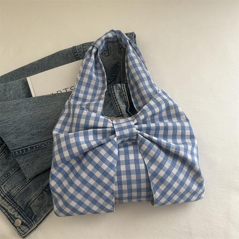 

Summer Vintage Plaid Vest Bag Large Capacity Shoulder Bag Lightweight Shopping Bag Versatile Canvas Bag Female Student