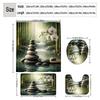 4Pcs 2D Flat Zen and Orchid Shower Curtain Set with Non-Slip Bath Mat, Toilet Lid Cover, Contour Rug & 12 Hooks, Bathroom Decor