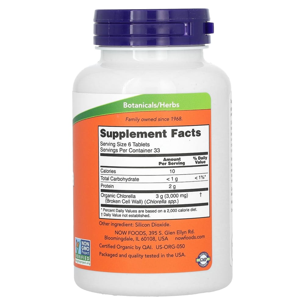 NOW Foods Certified Chlorella 3000mg, 200 Tablets (500mg per Tablet)