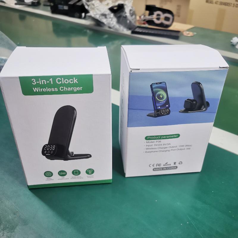 Multi-functional Wireless Charger & Phone Holder with Digital Clock and Bluetooth Earphone Dock