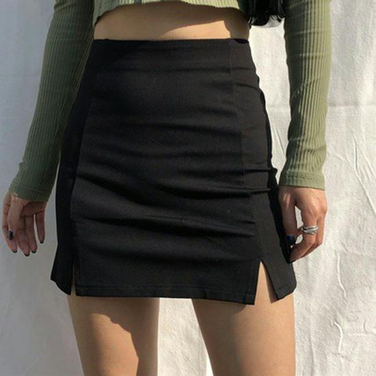 

2024 Весна/Лето Женская Черная Мини-юбка А-силуэта с разрезом - Приталенная 4XL чёрный