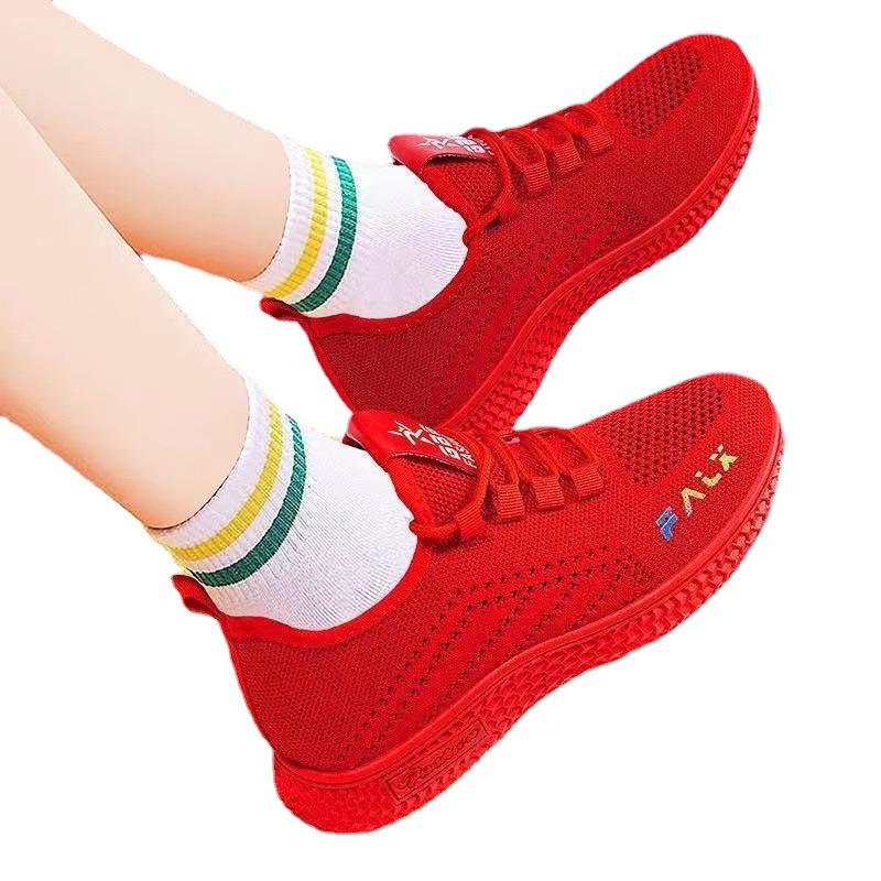 summer new women's casual sports shoes comfortable and versatile mesh shoes fly-woven printed soft-soled shoes single shoes