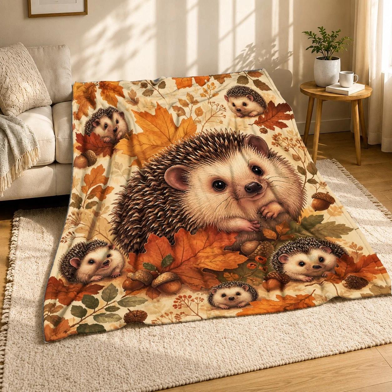 Hedgehogs In Autumn Leaves Coral Fleece