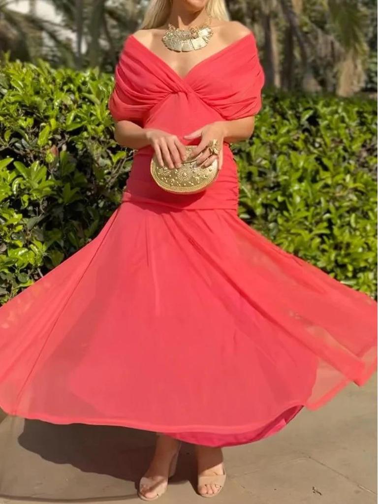 2025 European Style Women's Chiffon Off-the-Shoulder Bandage Dress - Floral Print