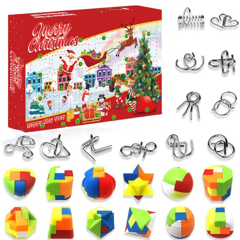 Christmas Advent Calendar Gifts Box Fun Puzzle Challenges Toy Educational Stress Reliever Toys For Adults Kids Xmas Gift