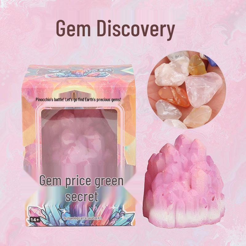 Volcano Eruption Gem Ore Digging Kit: Rose Quartz Treasure Hunt Exploration Toy for Kids