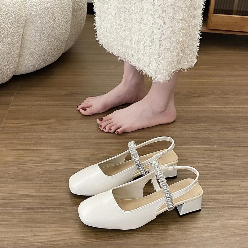 Sapatos Mary Jane de Bico Quadrado e Salto Grosso para Mulher - Sandálias de Verão Confortáveis de Bico Aberto Moda Sapatos Femininos Cano Baixo Novos Designs