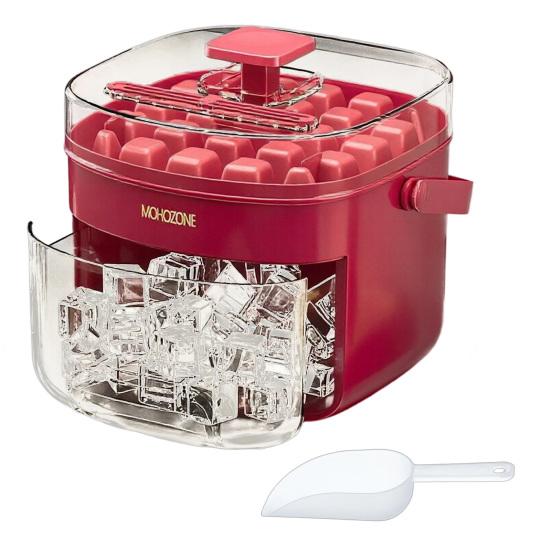 

2-in-1 Ice Cube Maker & Storage Bucket Press-Release 48-Cavity Portable Ice Tray with Lid Scoop Easy-Release Ice Mold for Home Camping Party червоний
