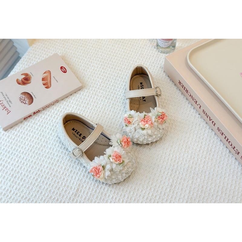 Girls Flower Decorated Korean Style Princess Soft Sole Kids Leather Loafers