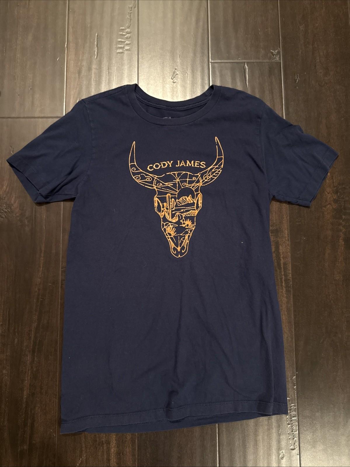 Cody James Blue Skull Bull Horns Country Graphic T-Shirt 100% Cotton Size M XXXL