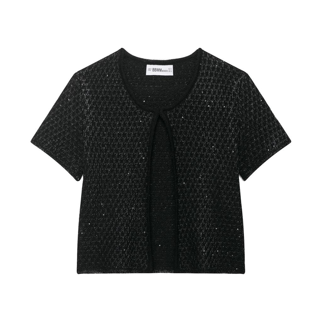 European Style Sequin-Embellished Knit Camisole & Cardigan Two-Piece Set