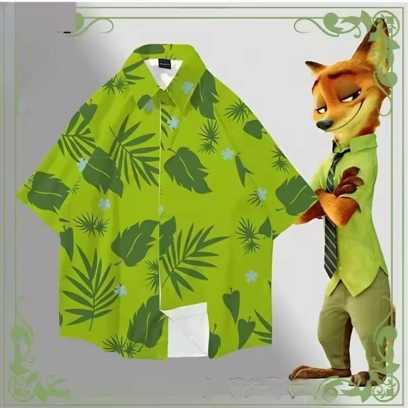 2026 Sommer Kinder Jungen Mädchen Cosplay Grün Cartoon Nick Fuchs 3D Kurzarmhemden Freizeithemd Cosplay Kleidung