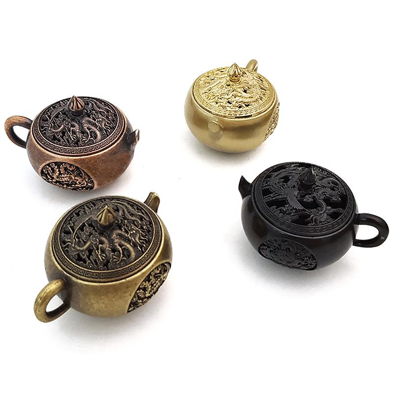 1Pc Mini Retro Style Alloy Incense Burner Buddhism Lotus Censer Bronze Dragon And Phoenix Water Bottle Incense Burner