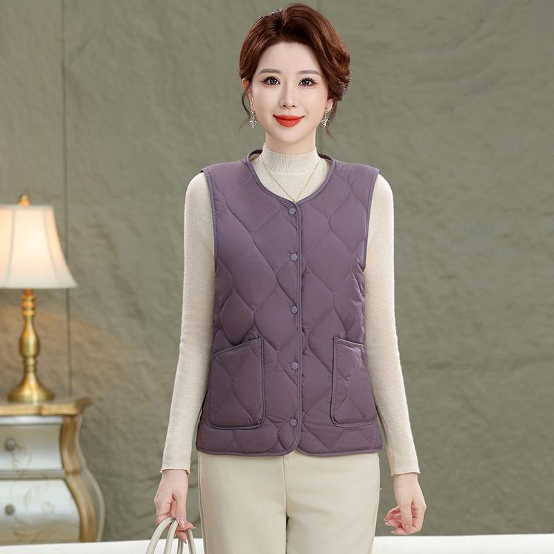 

Жіночий осінній пуховий бавовняний однотонний жилет без рукавів з круглим вирізом, легкий, теплий, приталеного крою, зручний, універсальний базовий жилет XL фіолетовий