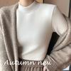 Long Sleeve Female Cold Basic Warm Shirt Inner Half-high Neck Slim Knit Shirt Bottoming Shirt Padded Warm Fall and Winter Small High Neck Tops