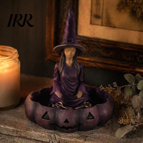 Dark Home Accessories Meditating Witch Jewelry Tray, Vintage Gothic Resin Decorative Storage Small Vanity Tray Dish, Mysterious Zen Desktop Organizer