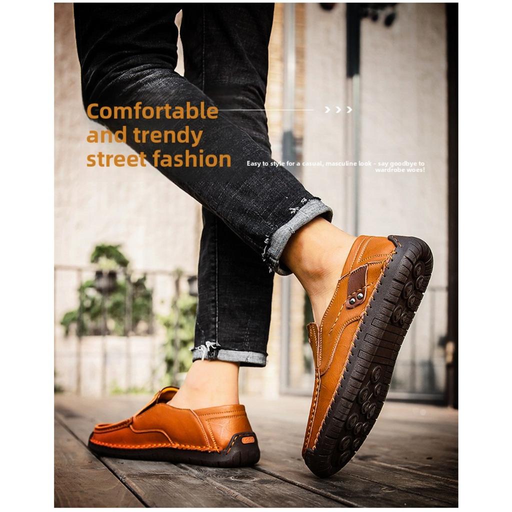 Ręcznie Szyte Męskie Outdoorowe Buty Casualowe, Skórzane Buty na Płaskiej Podeszwie, Niskie Buty Oversize