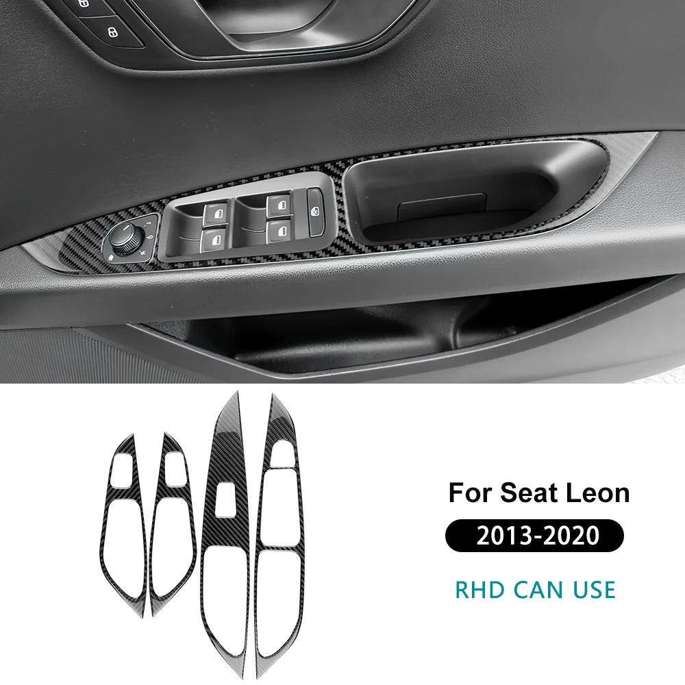 Real Soft Carbon Fiber Sticker For Seat Leon 2013 2014 2015 2016 2017 2018   LHD RHD Car Window Lift Frame Pane Interiol