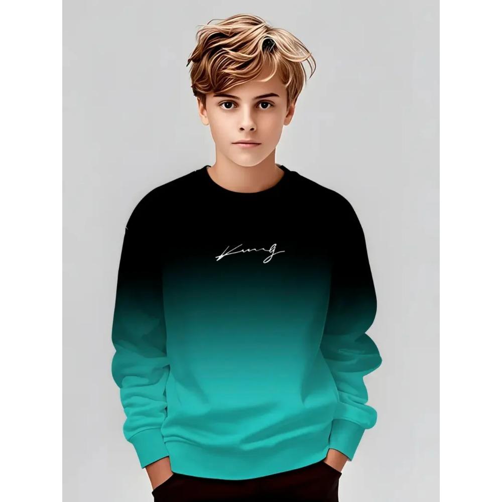 Lente en Herfst Ronde Hals Gestreept Kleurblokkerend 3D Geprint Top Modieus Casual Klassiek Lange Mouw Kinder Jongens T-shirts