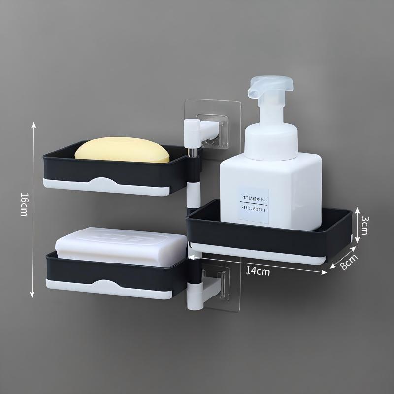 Non Drilling Soap Rack Wall Mounted Multi-Layer Soap Box Storage Rack Rotatable Wall Mounted Soap Holder With Self Draining