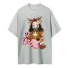 Demon Slayer 2026 New Hot Nezuko Christmas Deer Costume Cotton T  Shirt Summer Graphic Tee Cute Festive Design for Fans