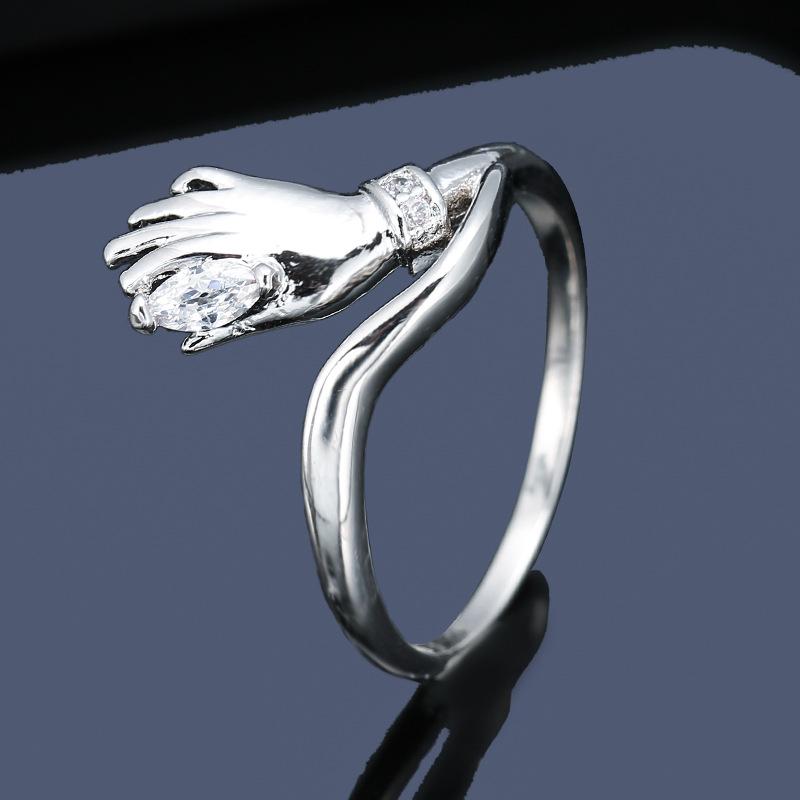 Trendy European Geometric Diamond-Inlaid Couple Ring Size 6