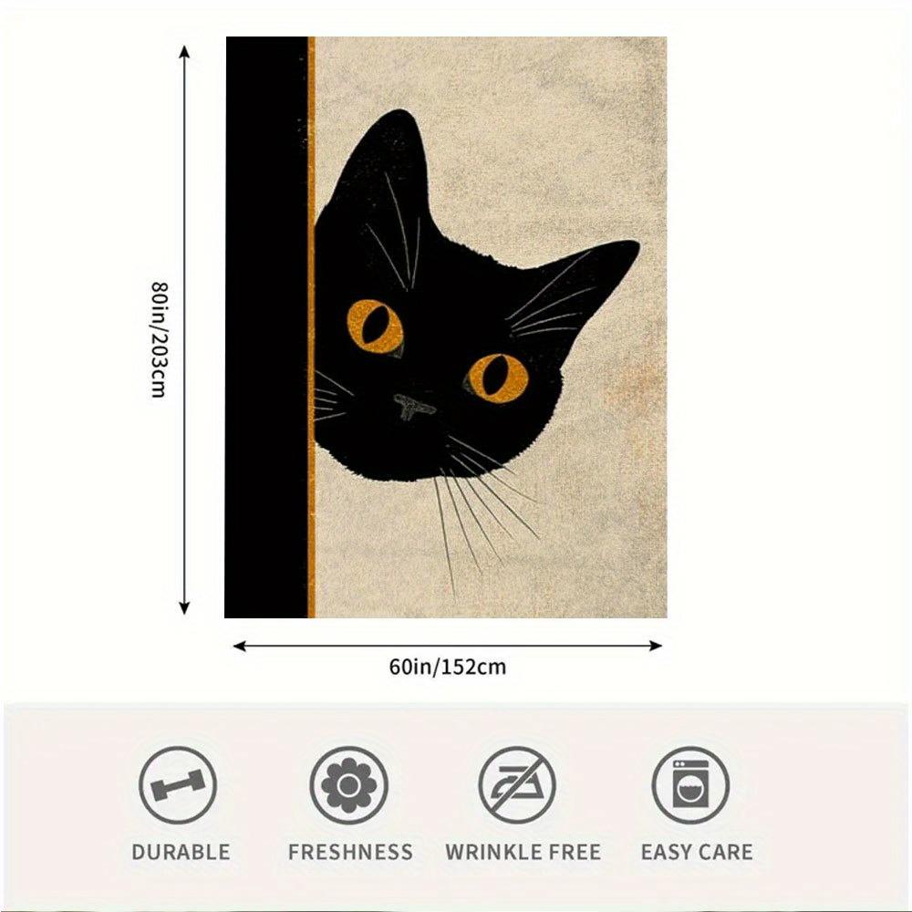 1pc 60x80 Inch Cozy Cat Blanket - Minimalist Black Cat Peeking Design, Soft Lightweight Fabric for All-Season Use, Perfect for