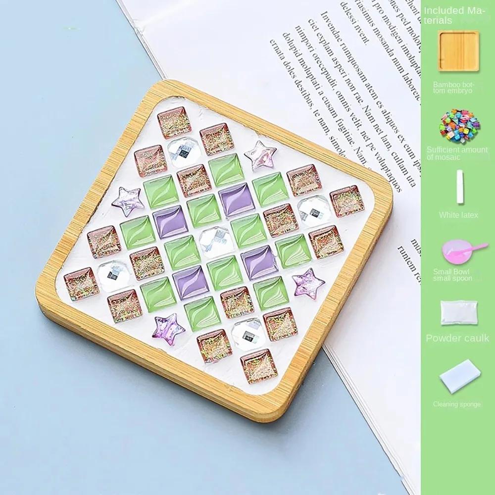 NEW Square Round DIY Mosaic Cup Mat Handicraft Mosaic Glass Handmade Coaster Accessories Free Creation Bamboo Pad Parent-Child