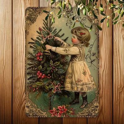 Panneau Métallique de Noël Vintage Art Mural 20x30 cm Décoration de Fête pour Salon Café