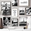 Classic Race Car Fashion Girl Paris Black White Wall Art Canvas Painting Nordic Poster Print Wall Picture Living Room Home Decor