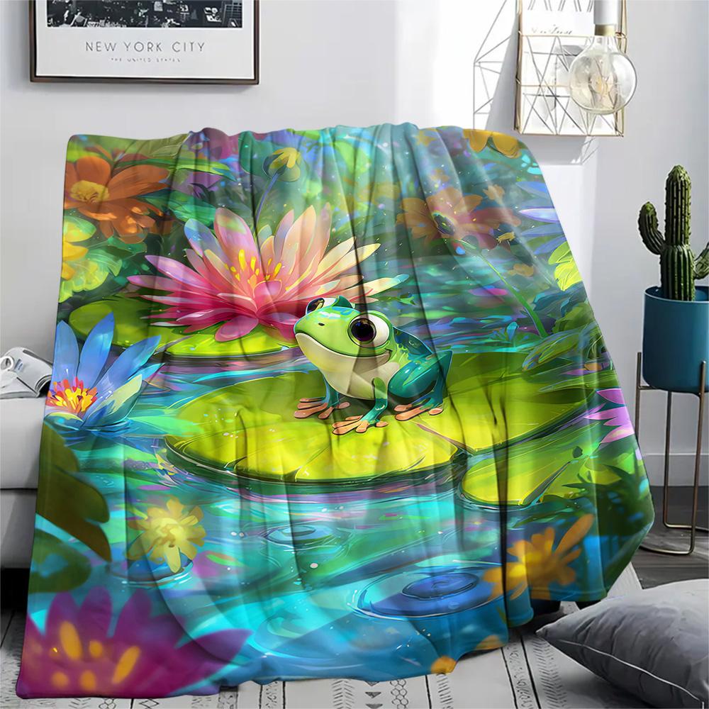 Frog Print Flannel Blanket, High quality Comfortable for All Seasons, Home Decor, Warmth and Comfort, Perfect for Christmas Gifts