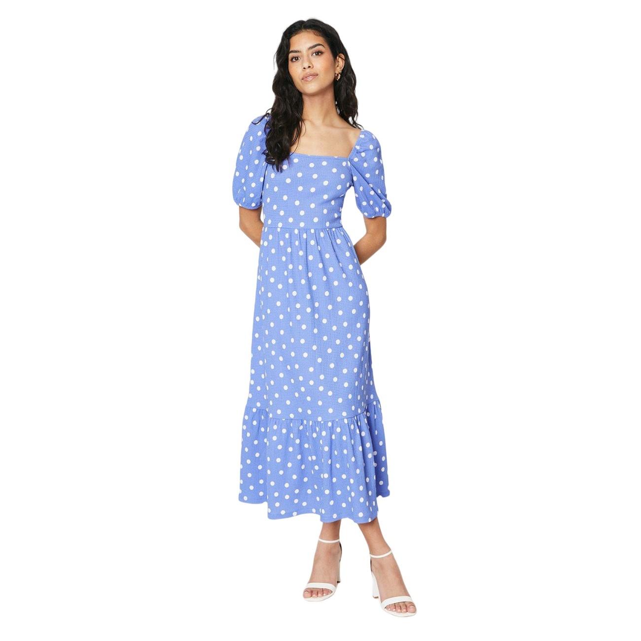 Dorothy Perkins Abito Midi Petite da Donna/Signora a Pois con Scollo Quadrato 16 UK blu